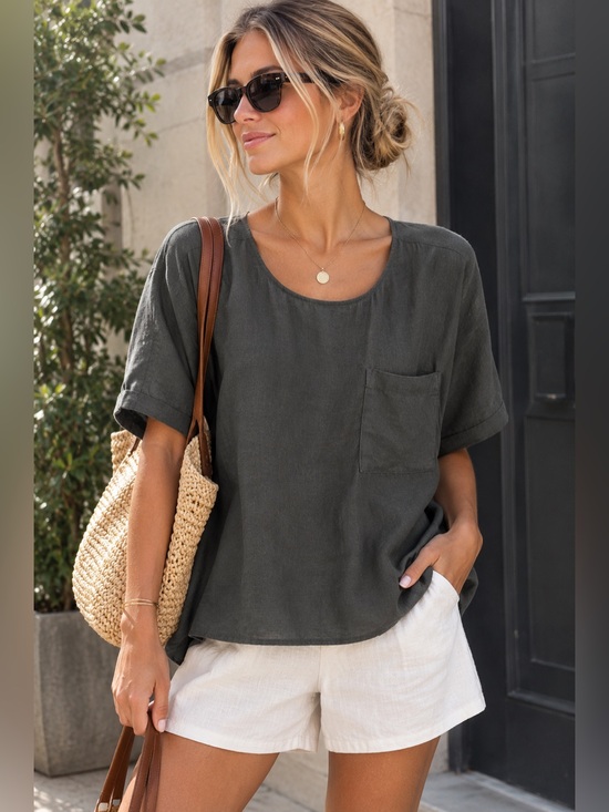 Nordstrom Tops - Nordstrom Rack Olive Gray Short-Sleeve Pocket Tee